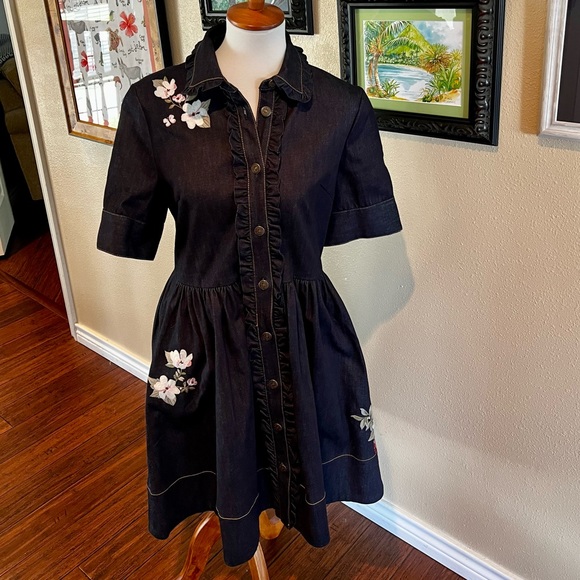 Nwt Kate Spade Embroidered Denim Dress 